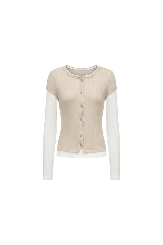 White Sheer Cami & Khaki Cardigan Set