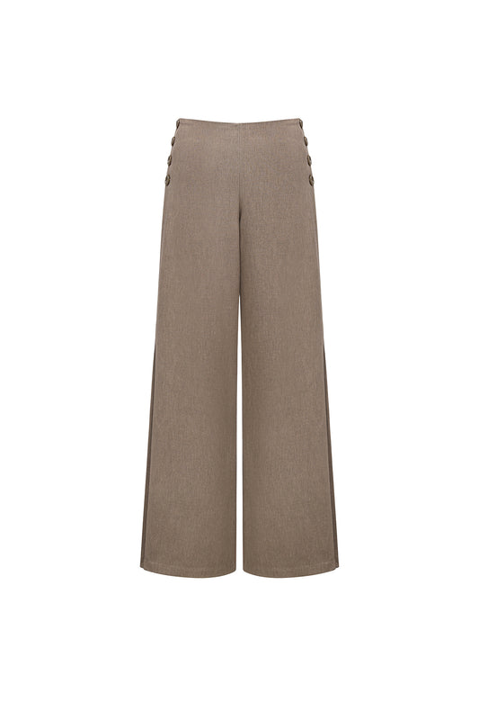 Chestnut Button-Waist Inverted-Pleat Pants