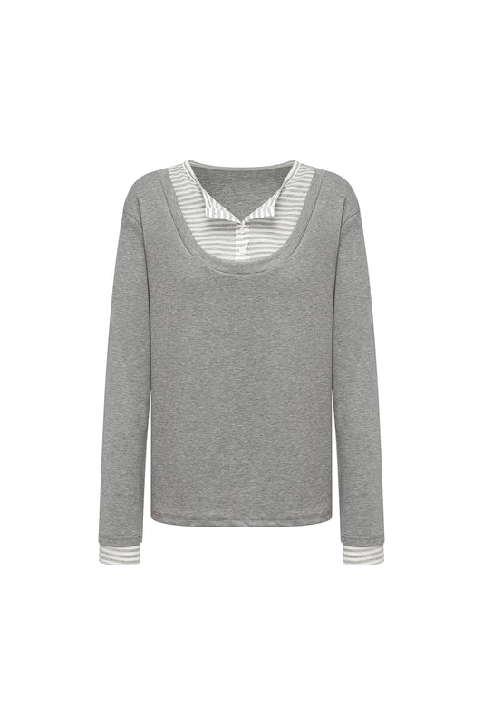 Grey Stripe Layered Long-Sleeve Top