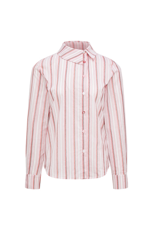 Asymmetrical Collar Pink Striped Shirt