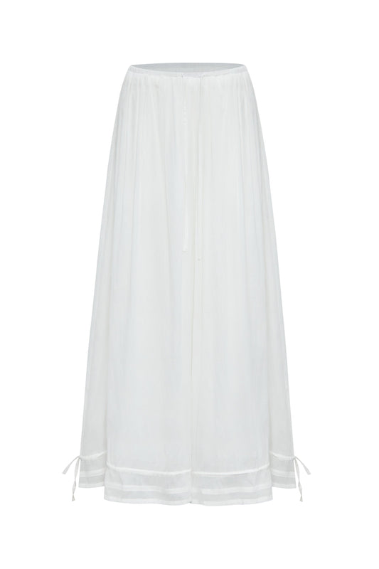 White Drawstring Pleated Baggy Pants