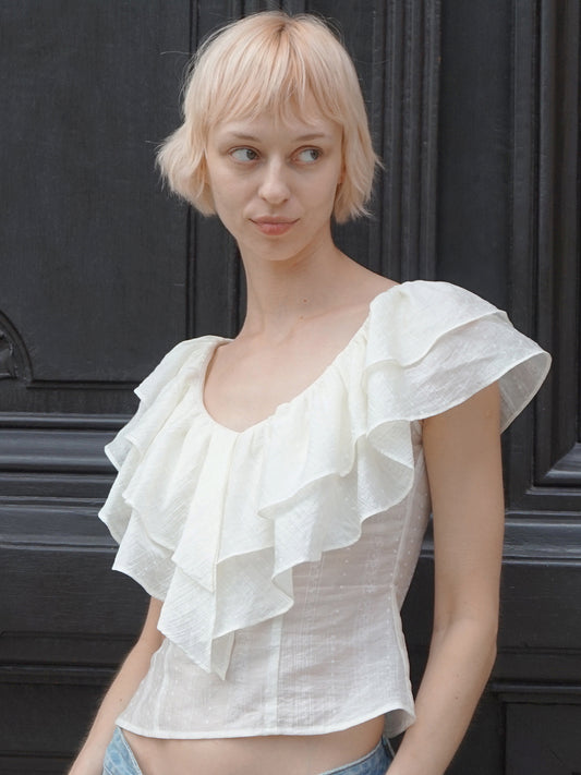 Sculpted Ruffle-Neck Top
