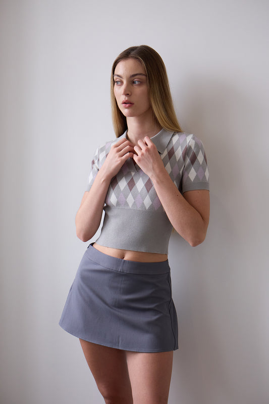 Argyle Pointed-Collar Knit Top