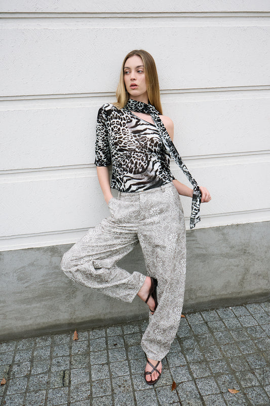 Floral-Texture Cocoon Pants