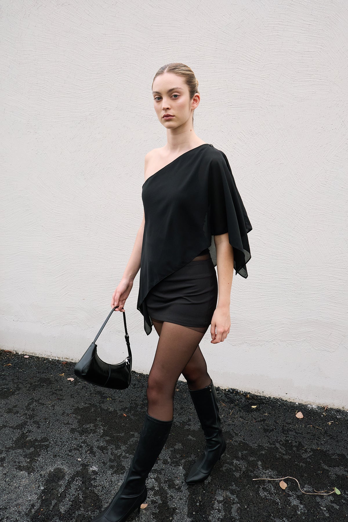 Black Layered Off-Shoulder Two-Piece Set