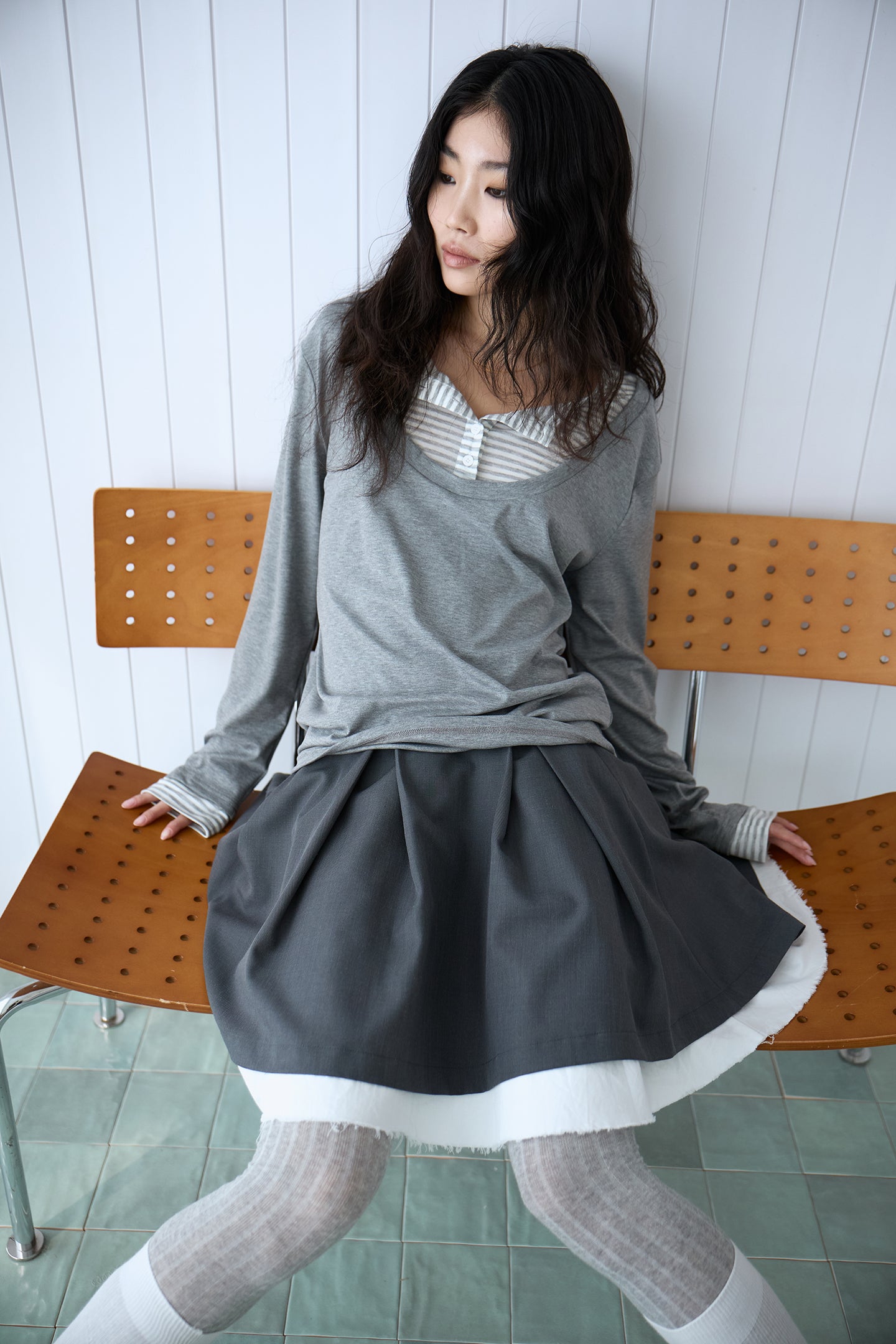 Grey Layered Ruffle Skirt