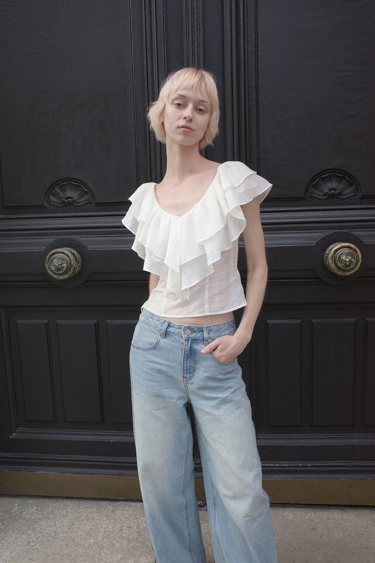 Light Blue Washed Embroidered Jeans