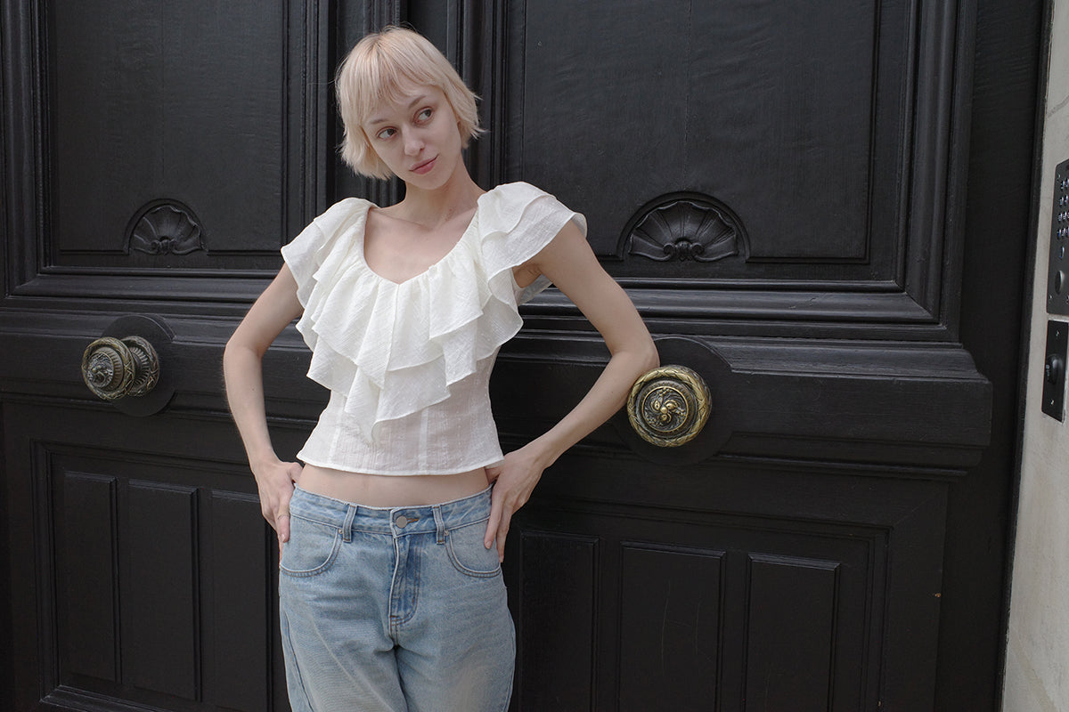 Sculpted Ruffle-Neck Top