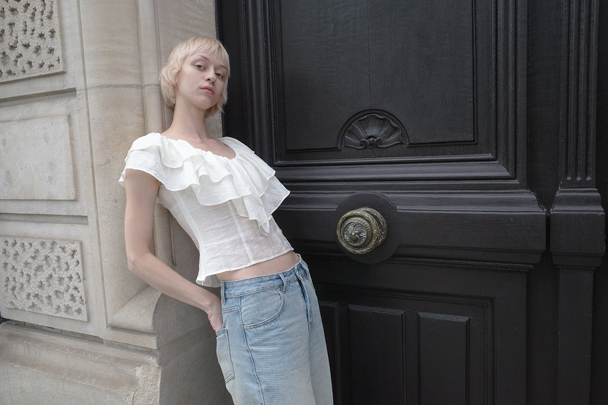 Sculpted Ruffle-Neck Top