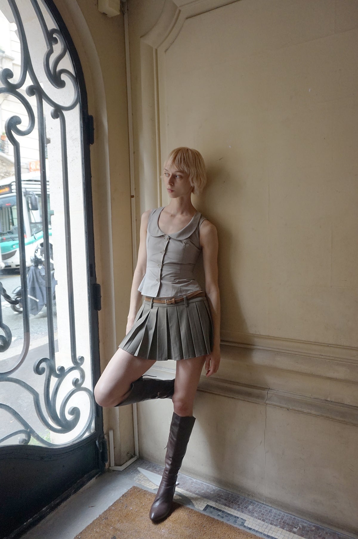 Olive Green Pleated Skirt