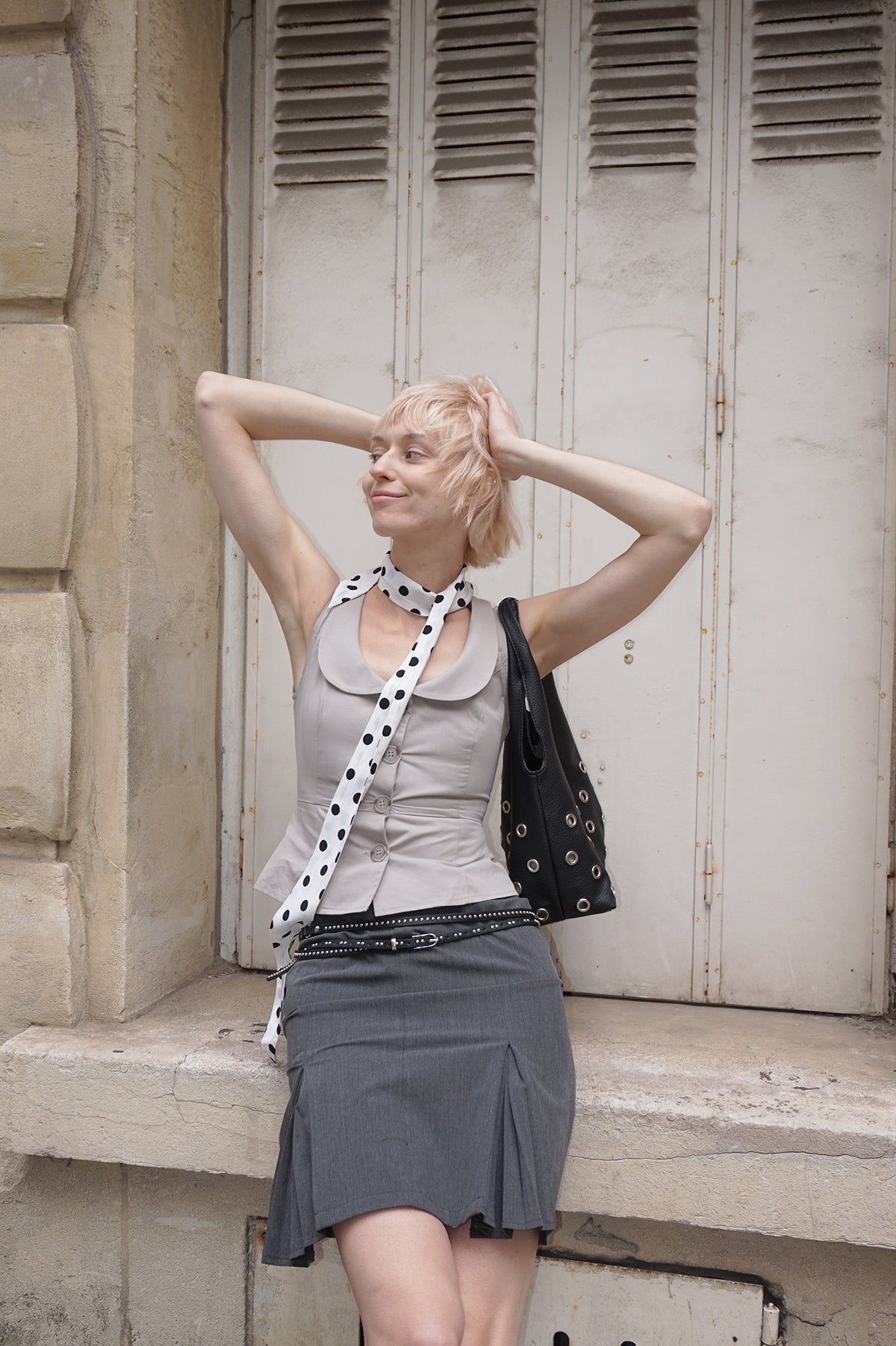"Tea Break" Grey Doll Collar Vest
