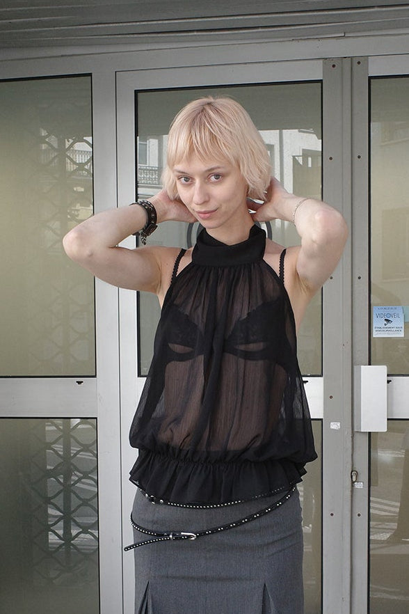 Black Sheer Halter Top