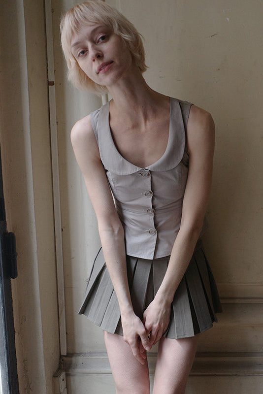 "Tea Break" Grey Doll Collar Vest