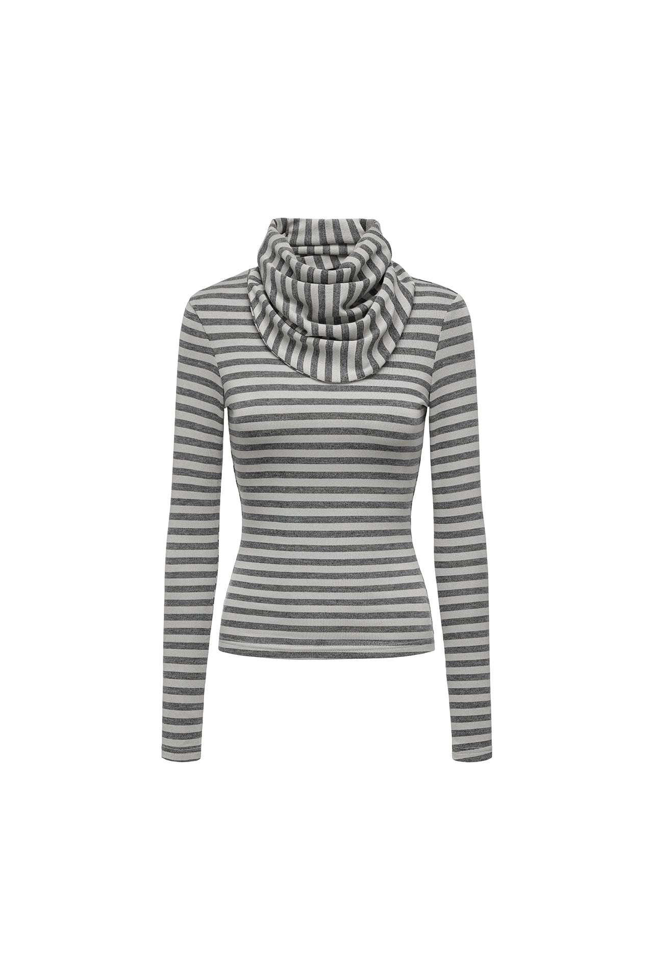 Grey Striped Detachable-Scarf Top