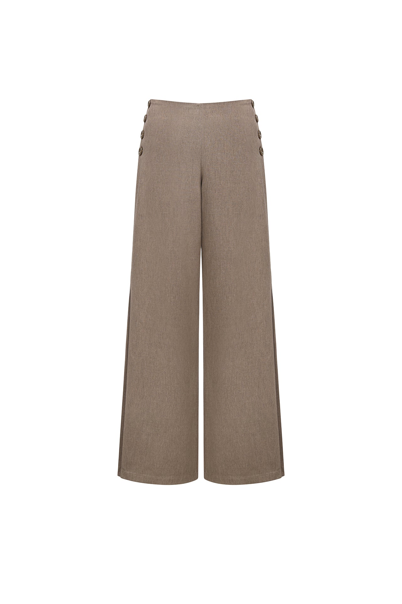 Chestnut Button-Waist Inverted-Pleat Pants