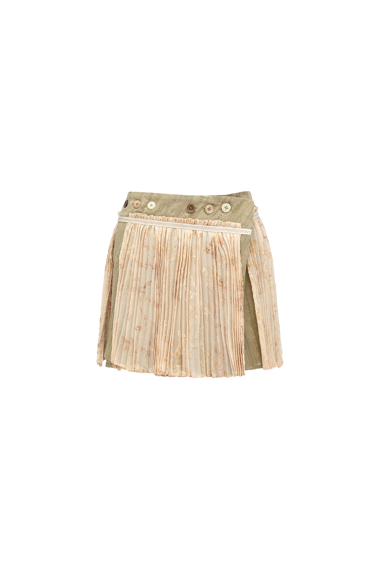 Pleated Button-Front Wrap Skirt