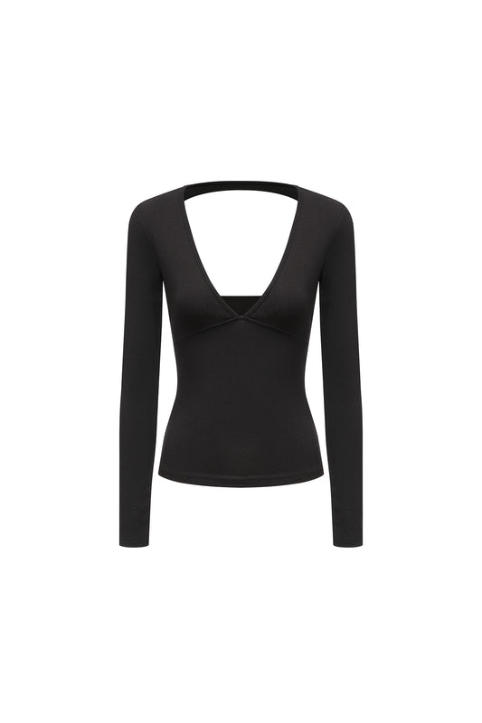 Black V-Neck Backless Knit Top