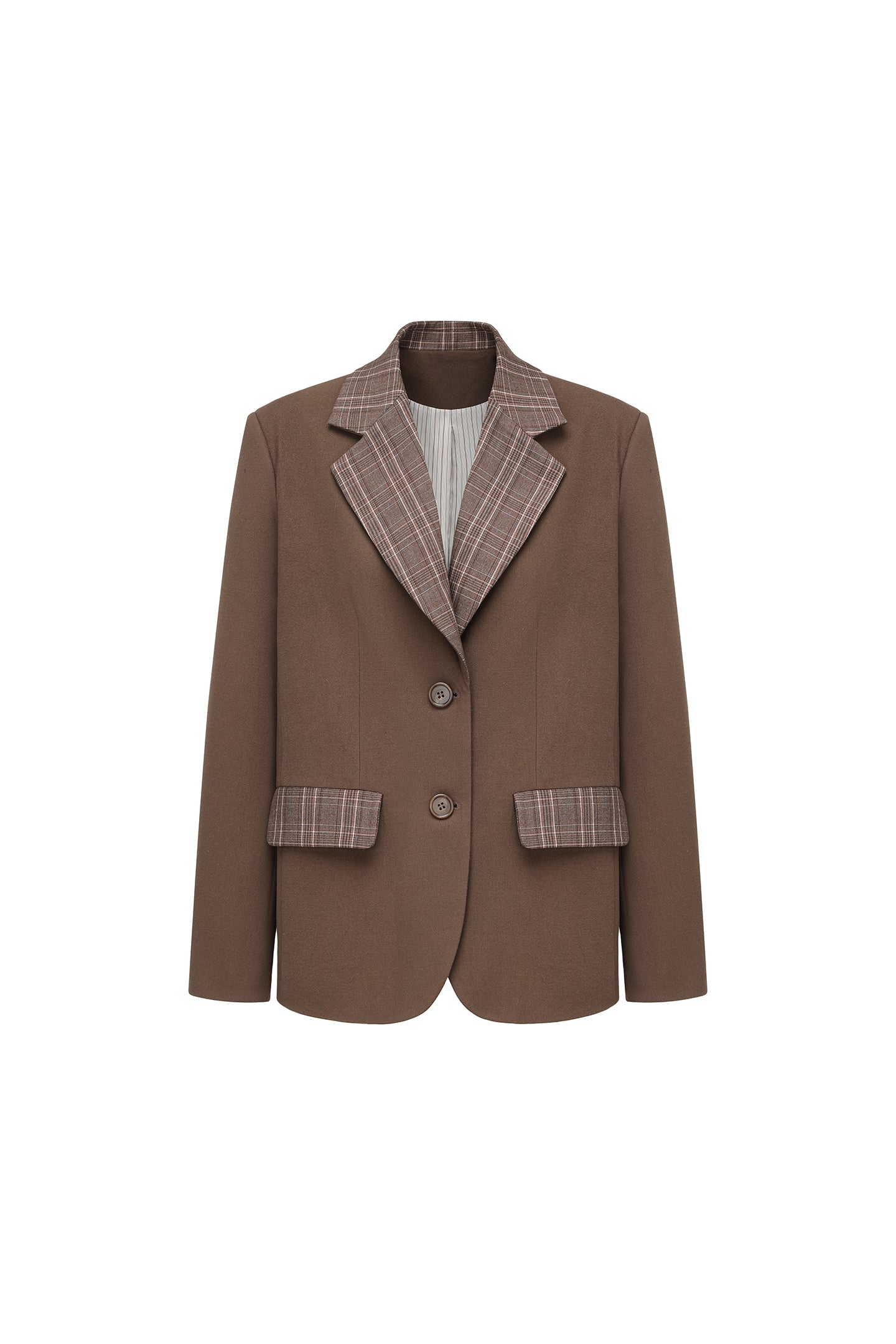 Brown Plaid Patchwork Loose-Fit Blazer