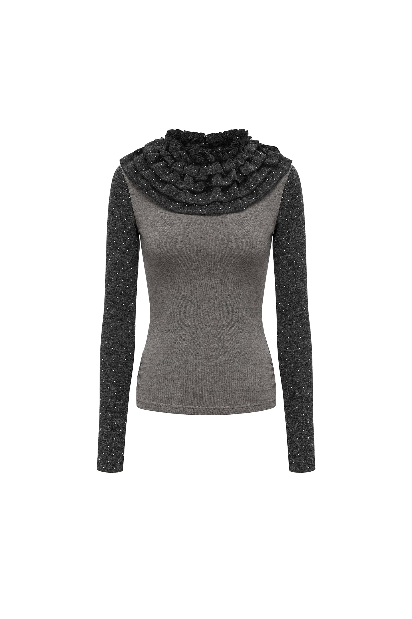 Polka Dot Frill Detachable-Scarf Top