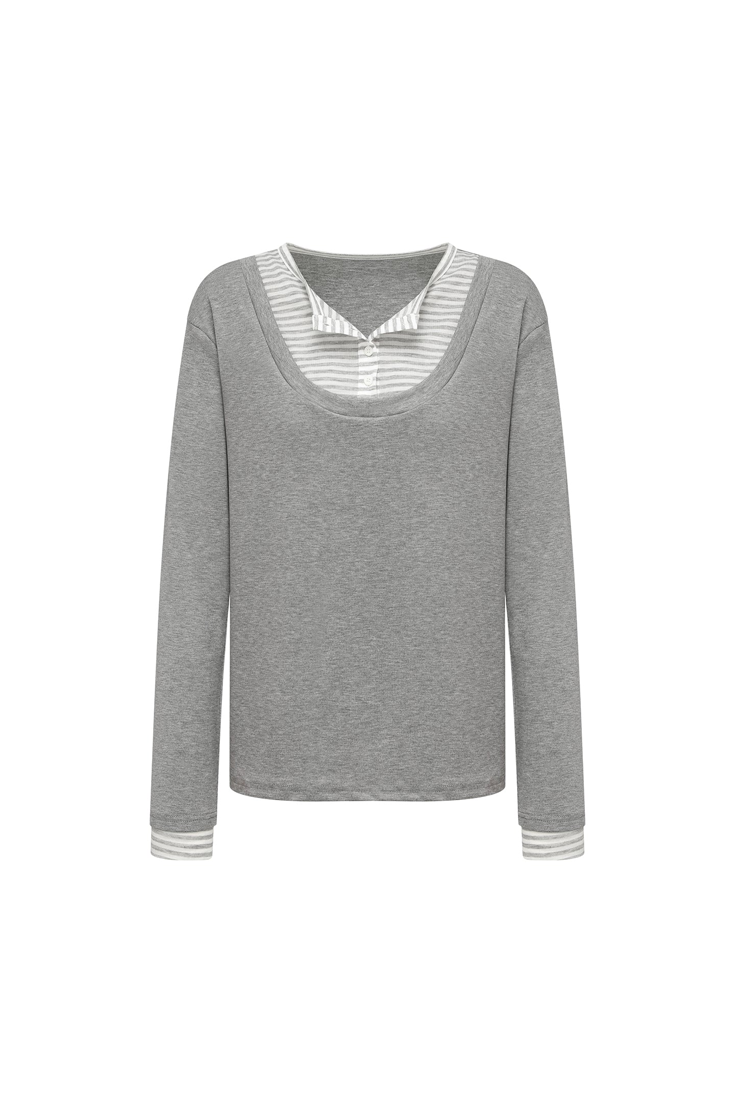 Grey Stripe Layered Long-Sleeve Top