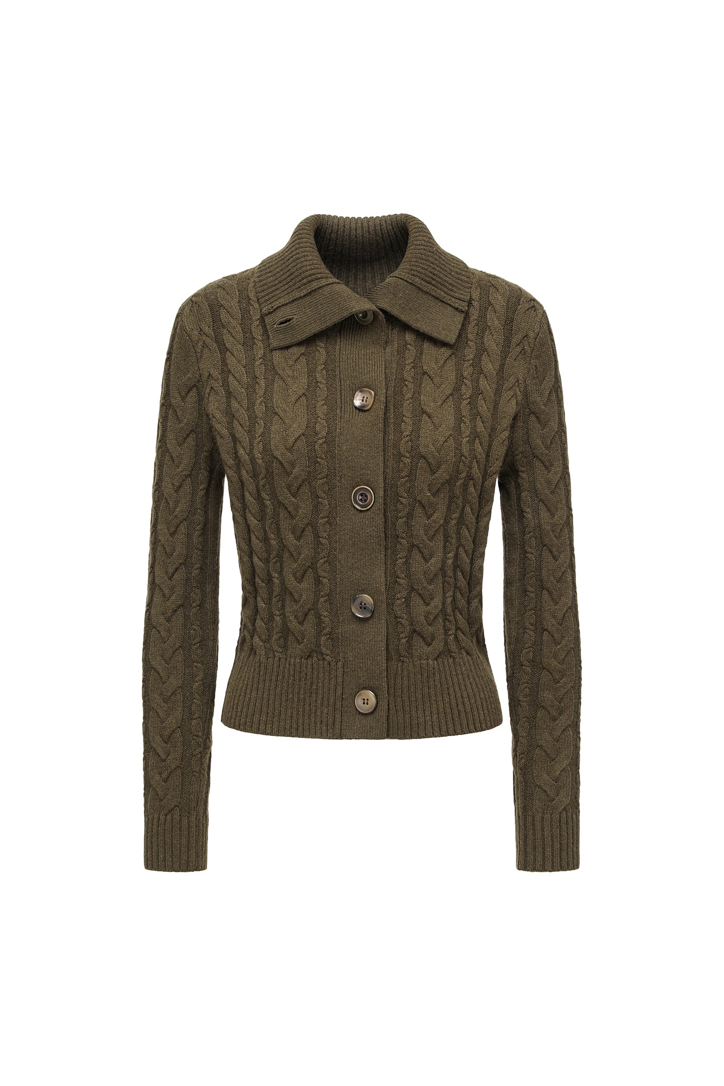 Olive Green Cable Knit Wool Sweater