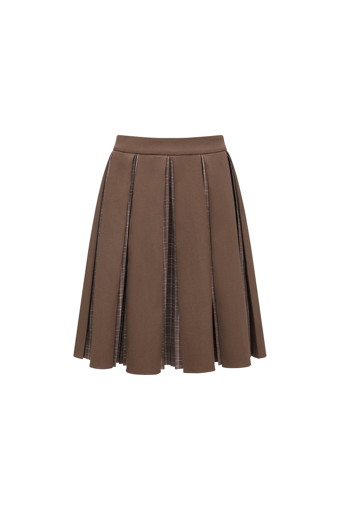 Brown Layered Pleated Plaid Patchwork Skirt