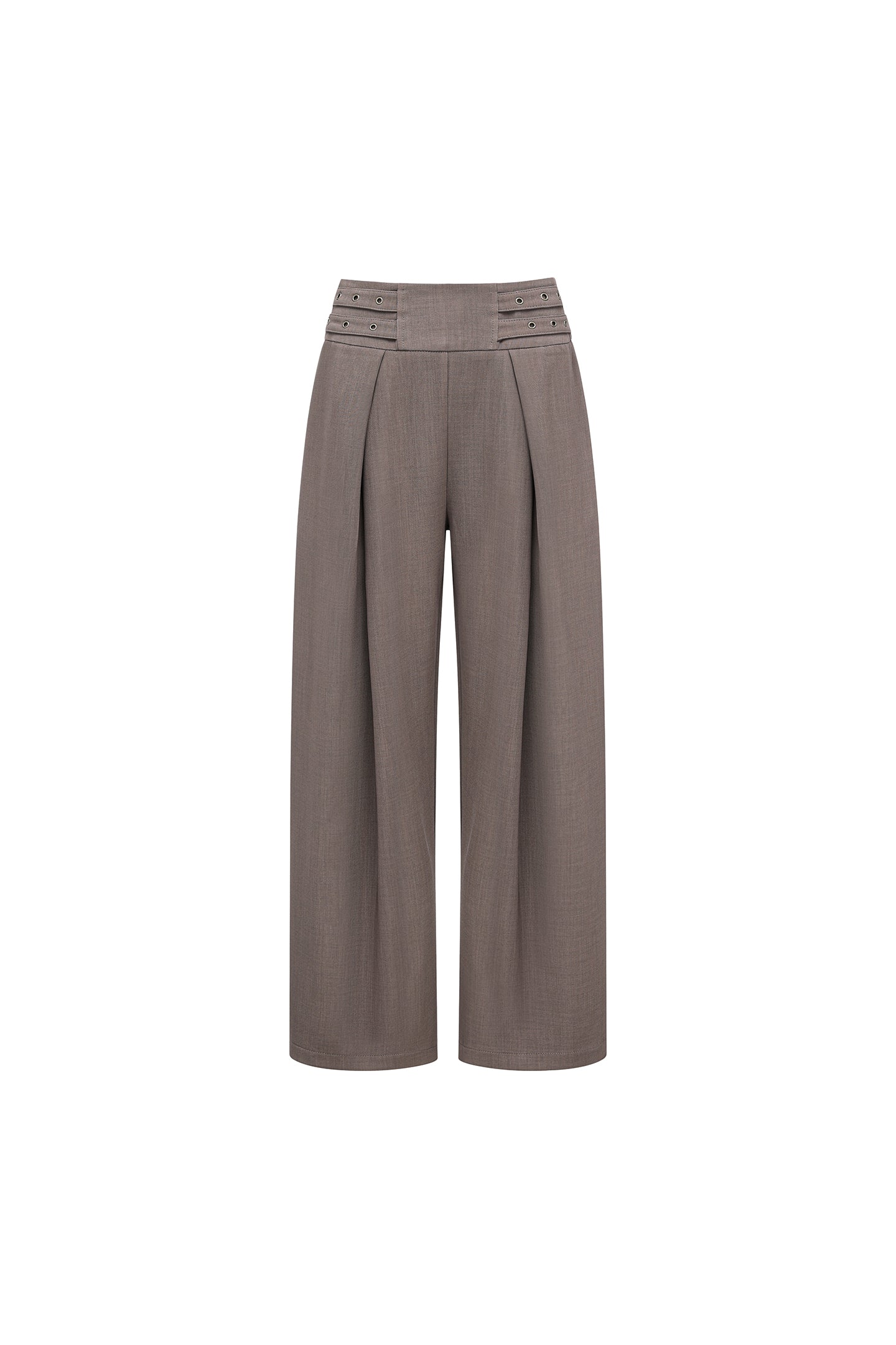 Grey High-Waisted Pleated Wide-Leg Trousers