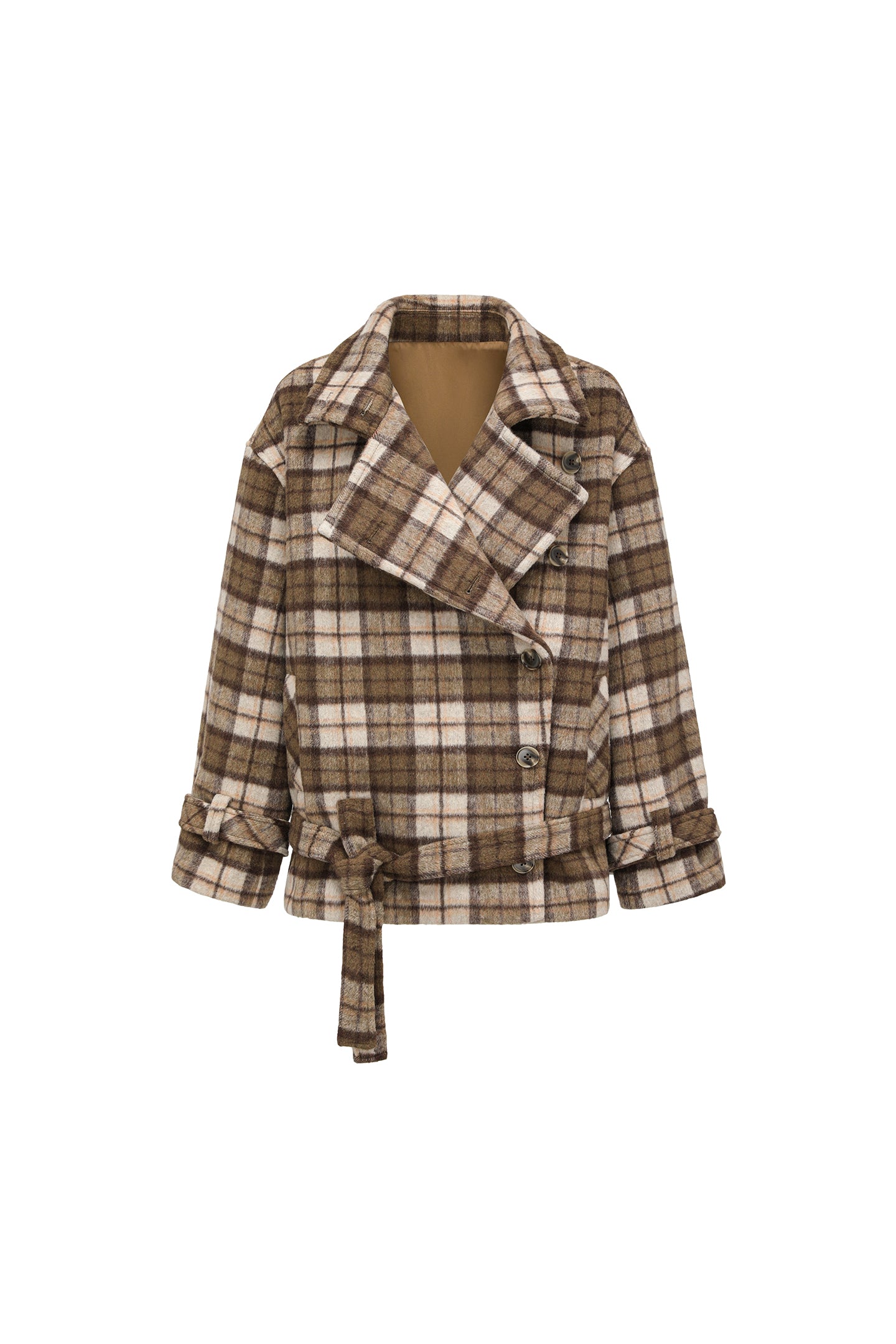 Plaid Asymmetric Lapel Wool Coat