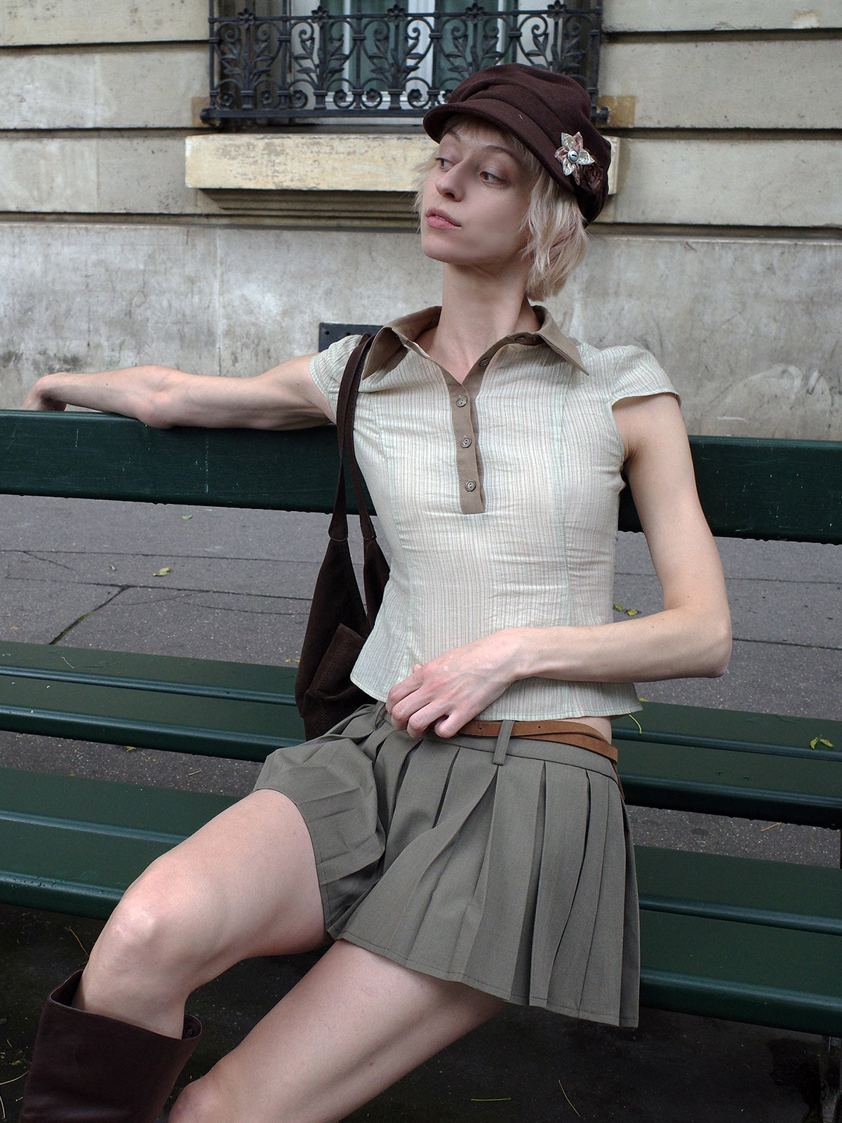 Olive Green Pleated Skirt