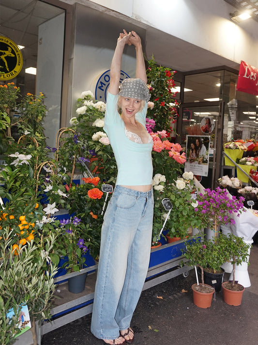 Light Blue Washed Embroidered Jeans