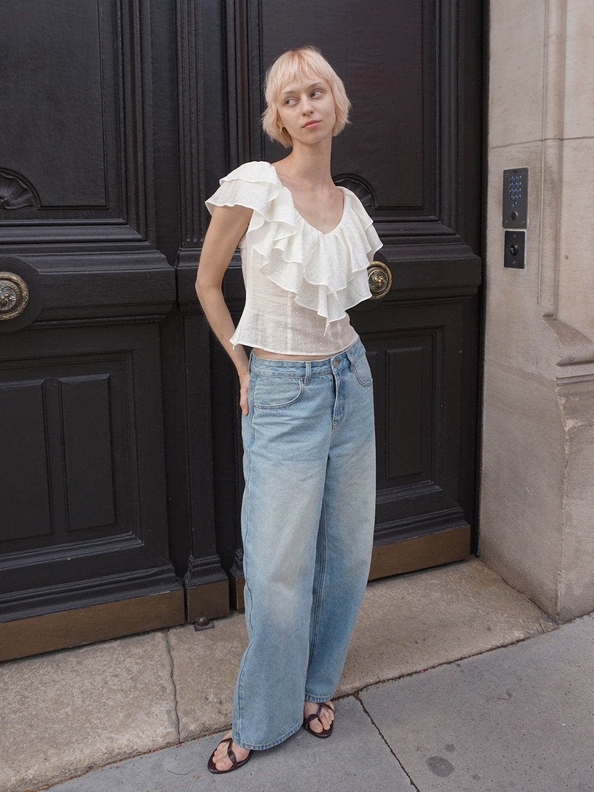 Sculpted Ruffle-Neck Top