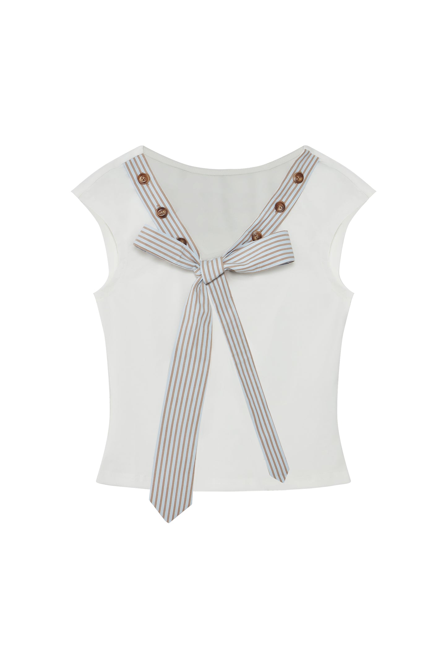 Striped Tie-collar Button Multi-way T-shirt