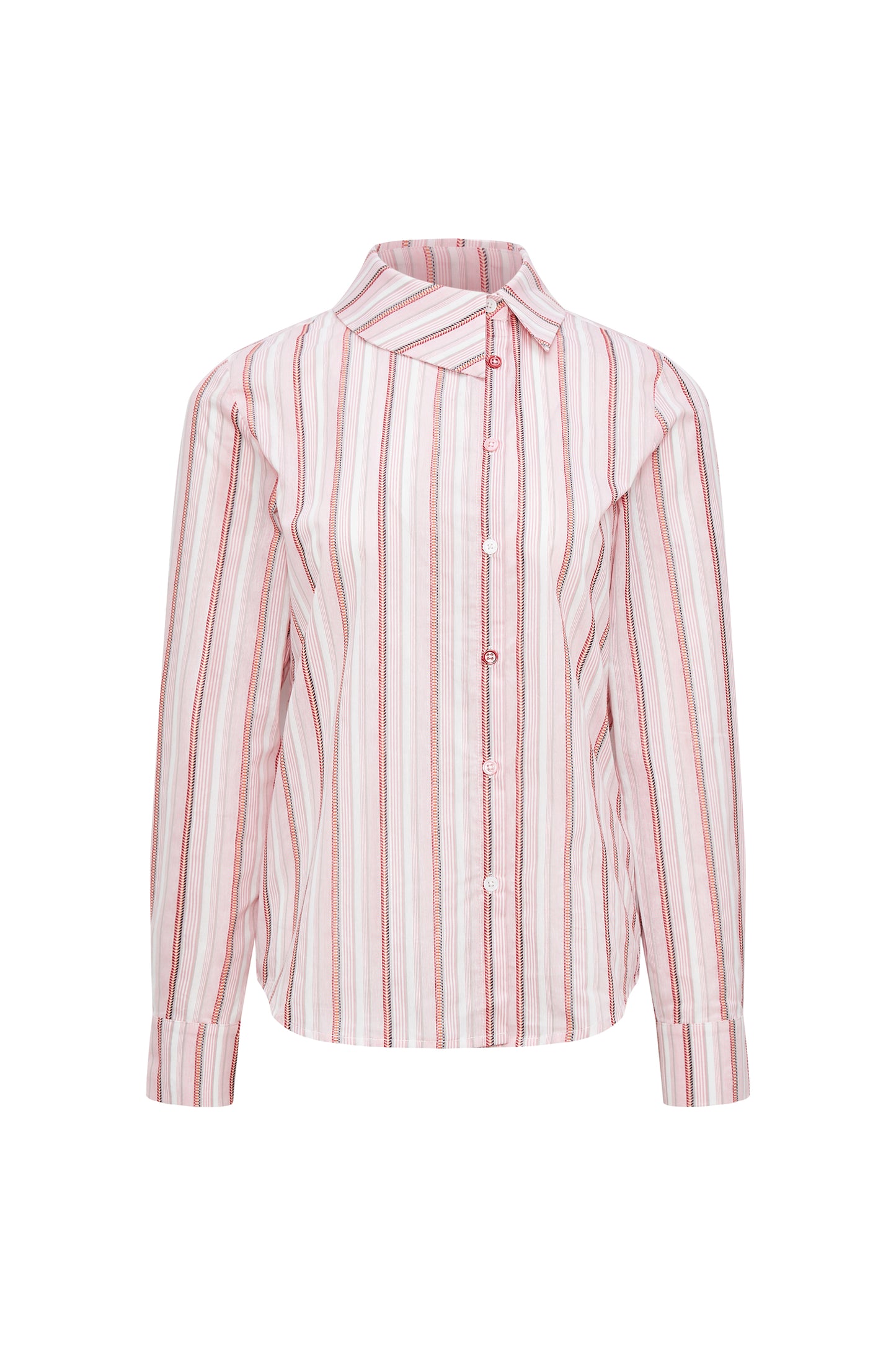 Asymmetrical Collar Pink Striped Shirt