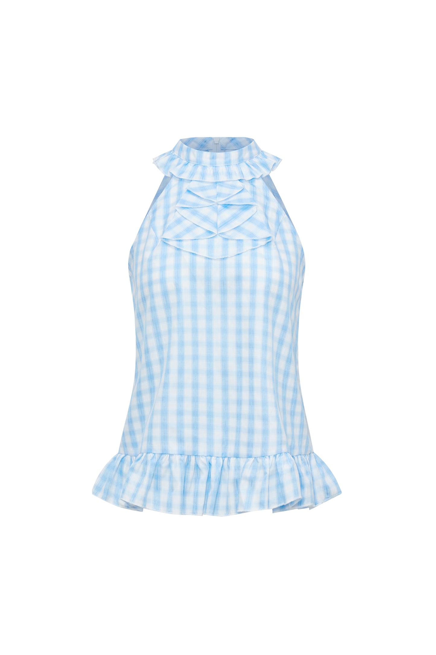 Blue Plaid Frill Top