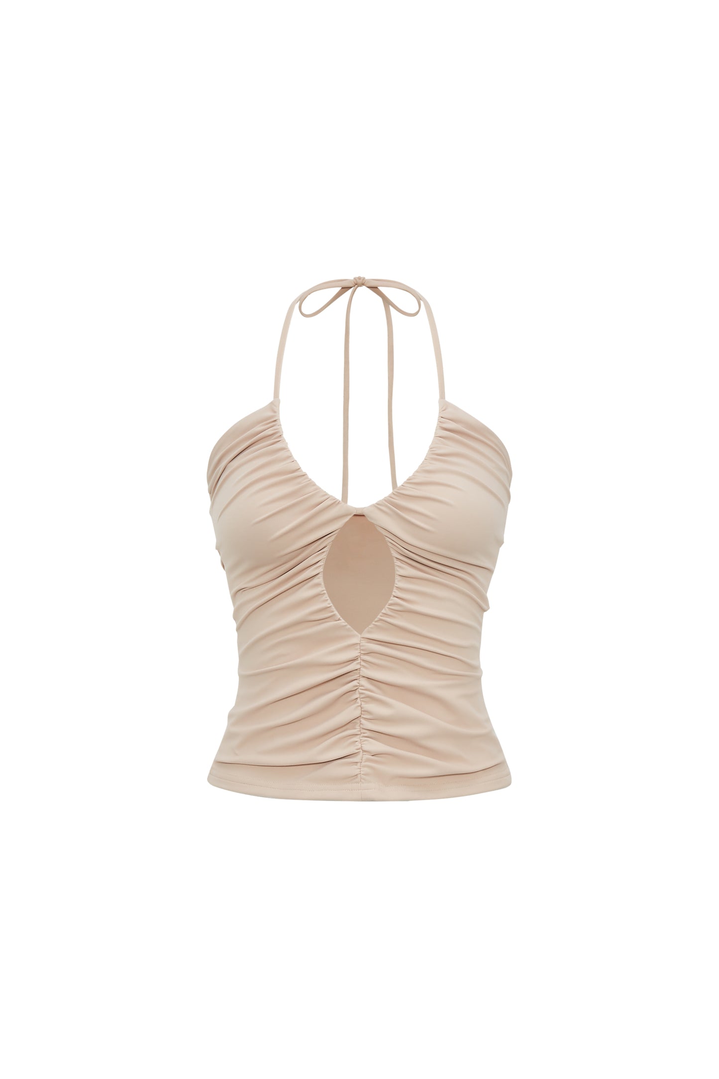 Nude Stretch Fitted Pleated Halter Top