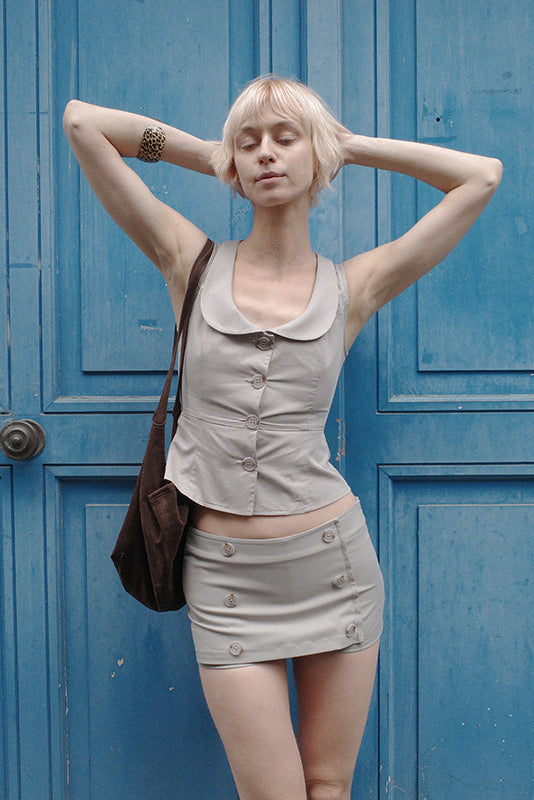 "Tea Break" Grey Doll Collar Vest