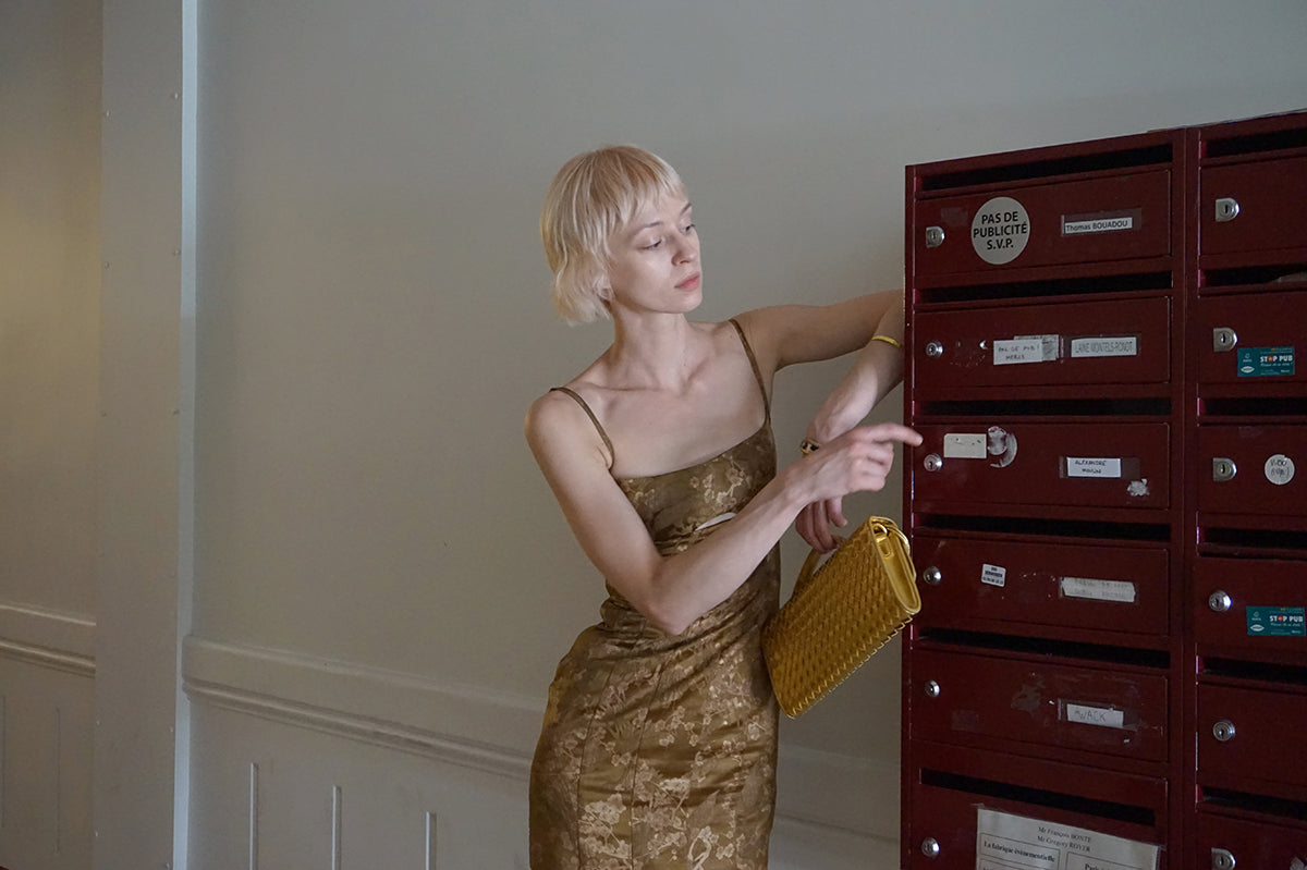 Gilded Bloom Jacquard Lace-Up Dress