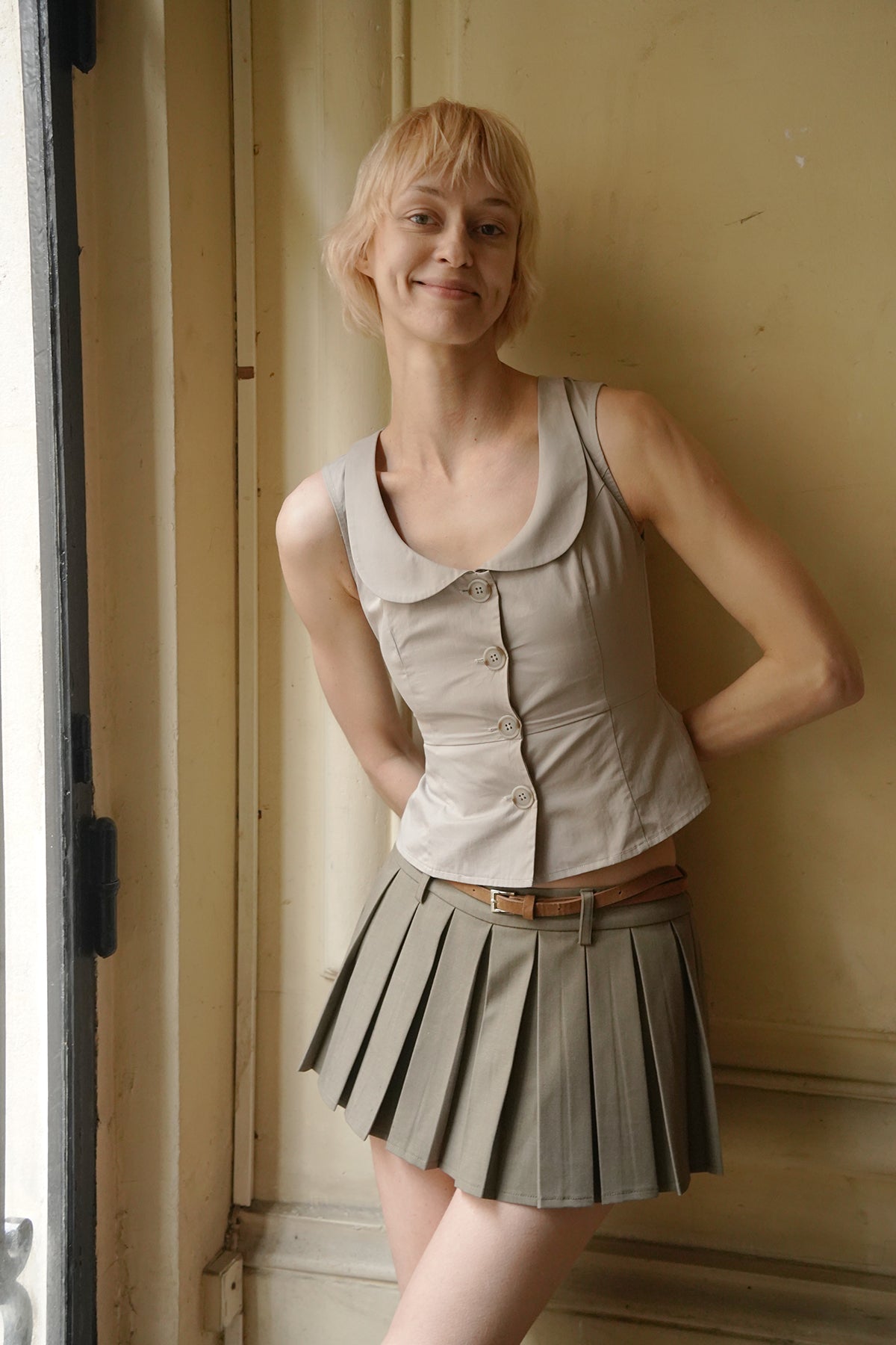 "Tea Break" Grey Doll Collar Vest