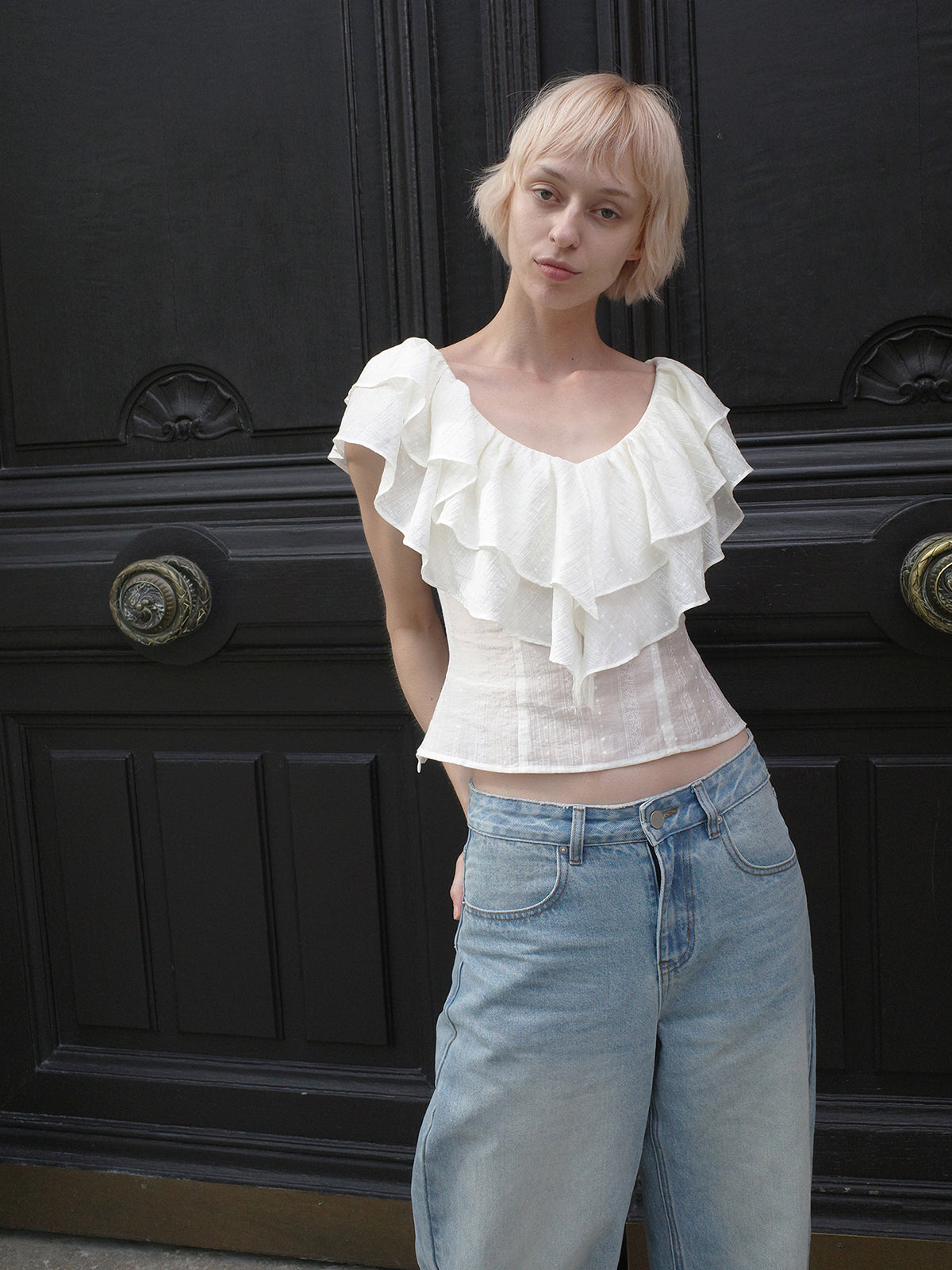 Sculpted Ruffle-Neck Top