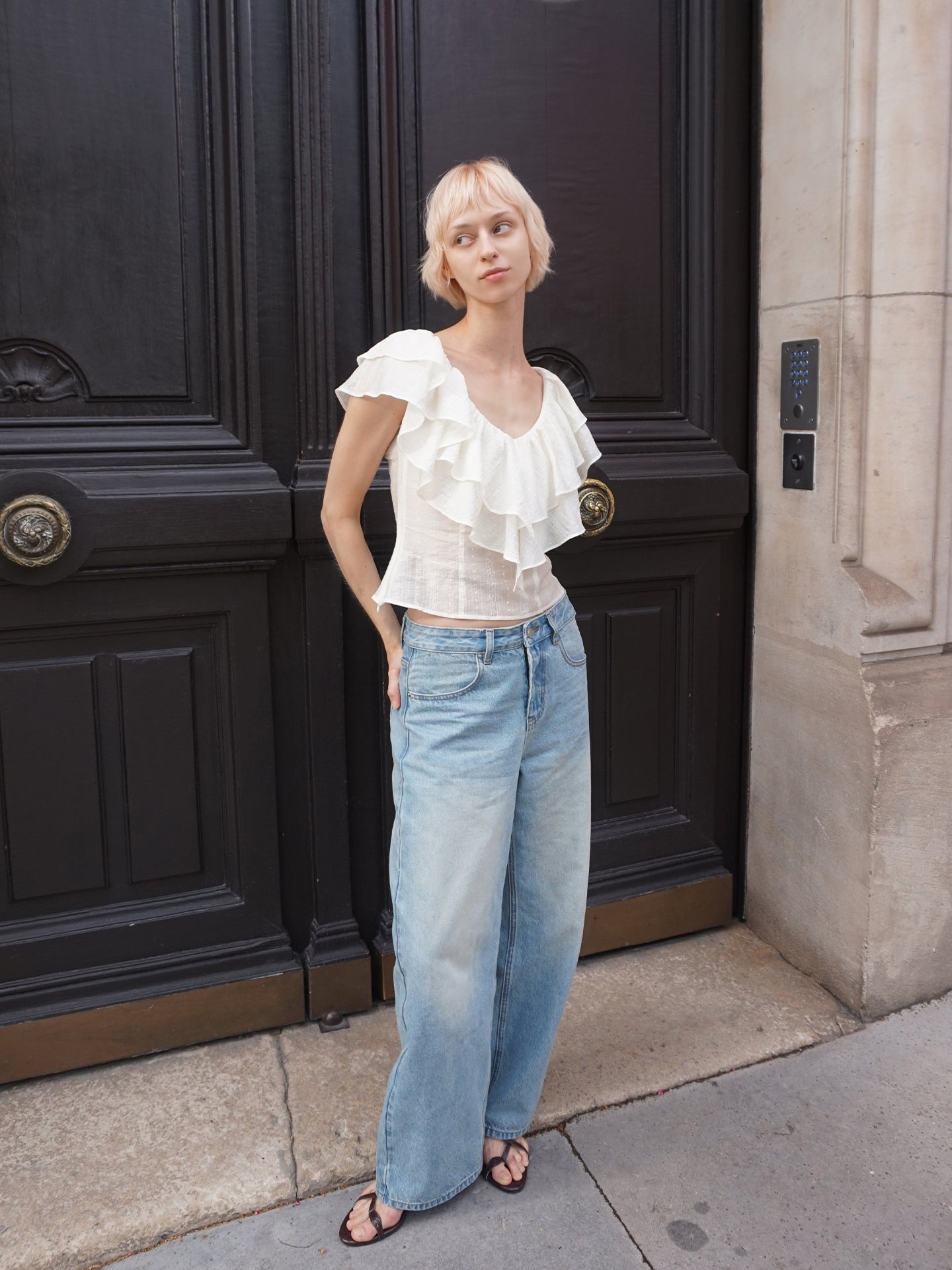 Light Blue Washed Embroidered Jeans