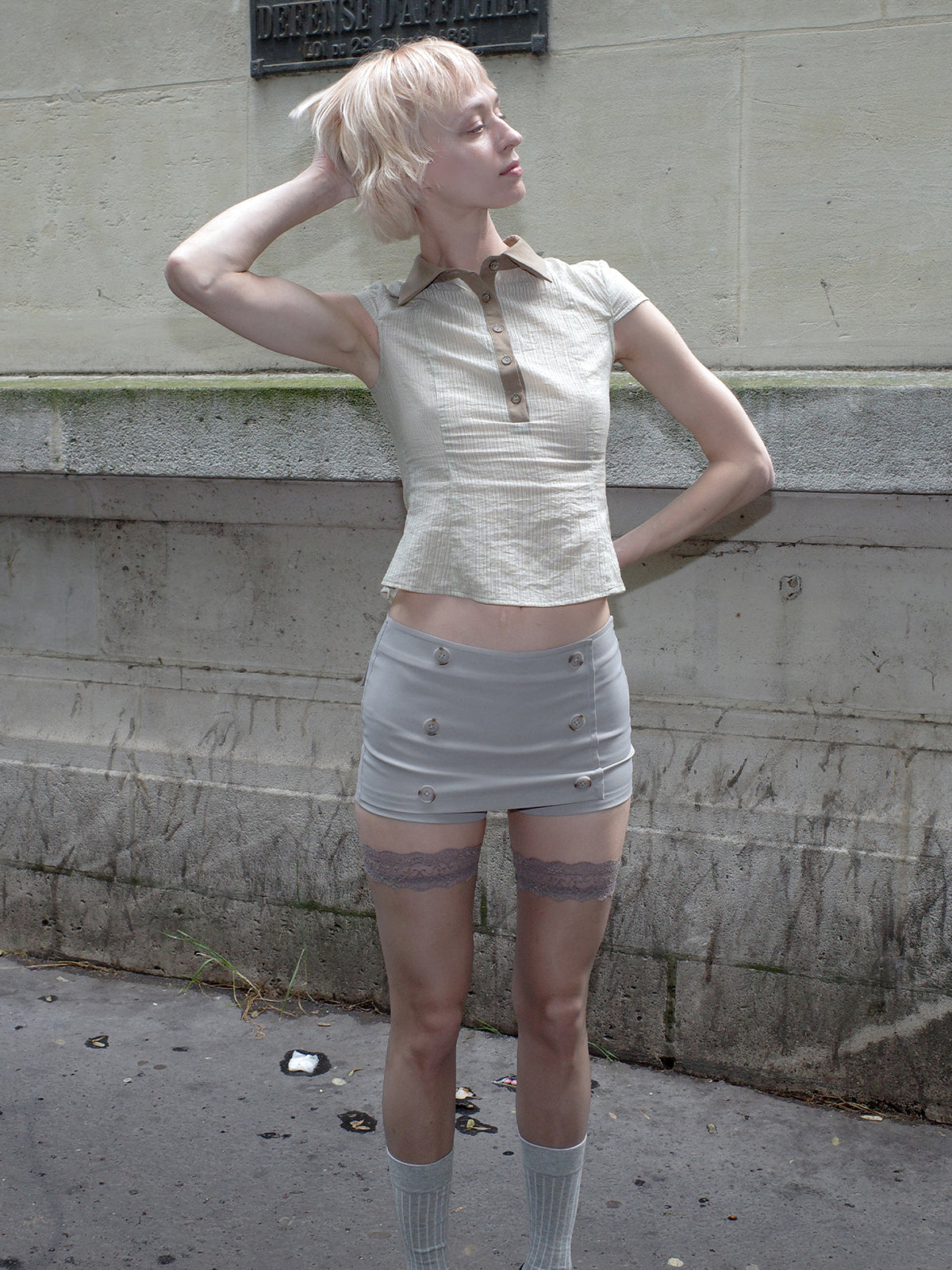 Grey Double-Breasted Shorts