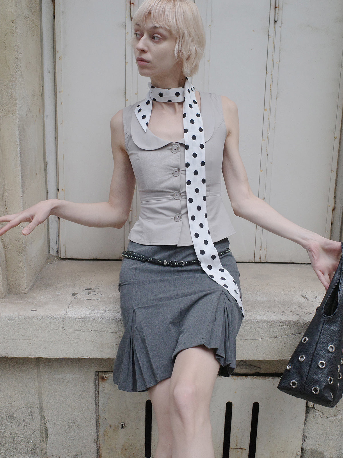 "Tea Break" Grey Doll Collar Vest