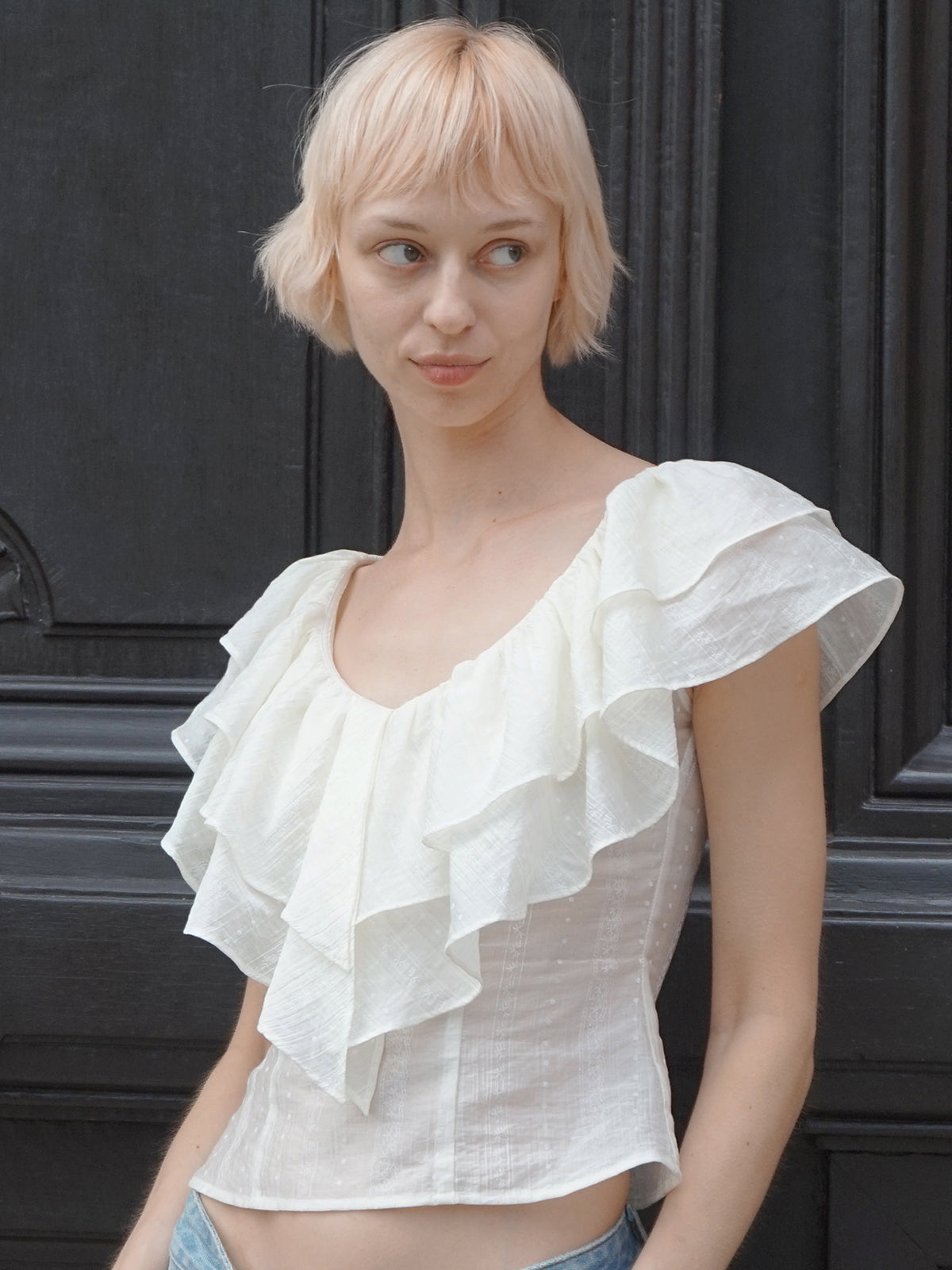 Sculpted Ruffle-Neck Top