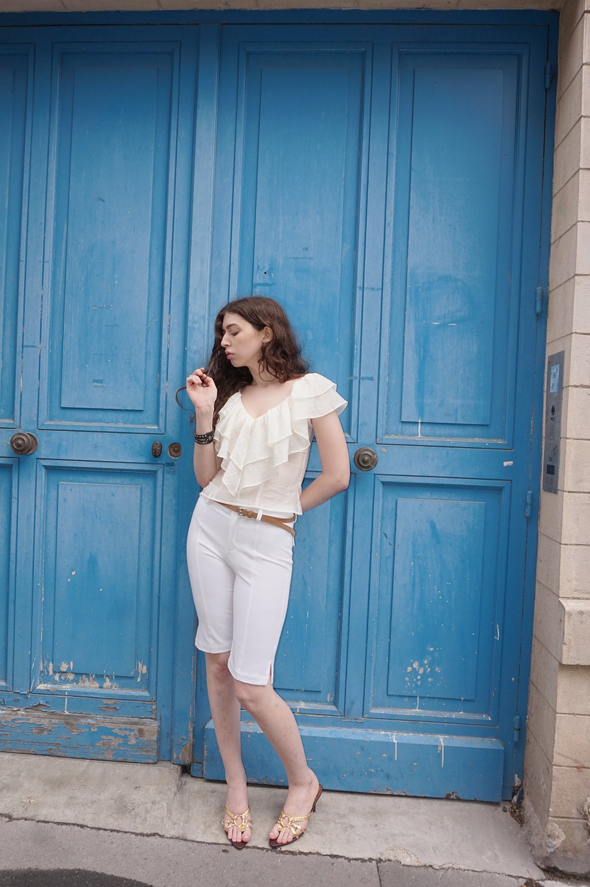 Sculpted Ruffle-Neck Top