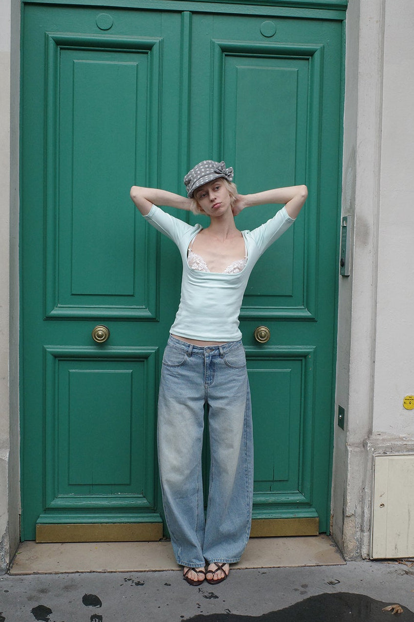 Light Blue Washed Embroidered Jeans