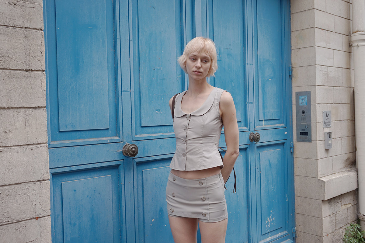 "Tea Break" Grey Doll Collar Vest
