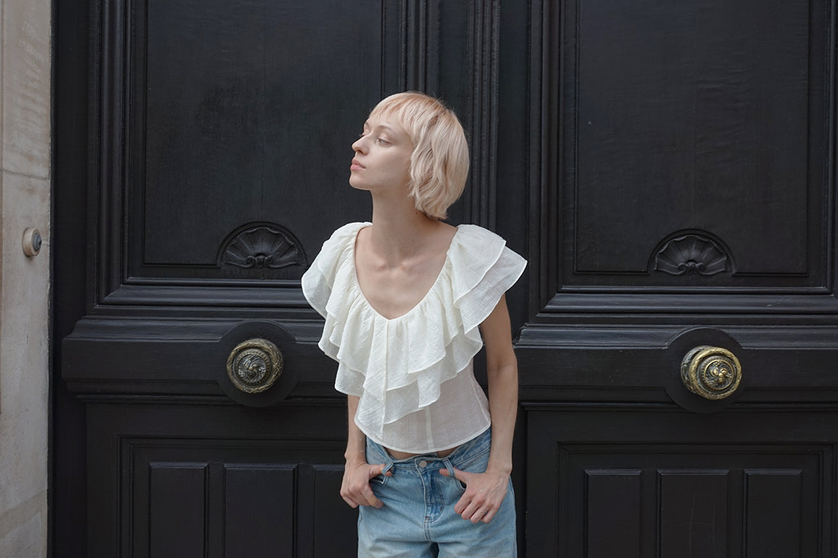 Sculpted Ruffle-Neck Top