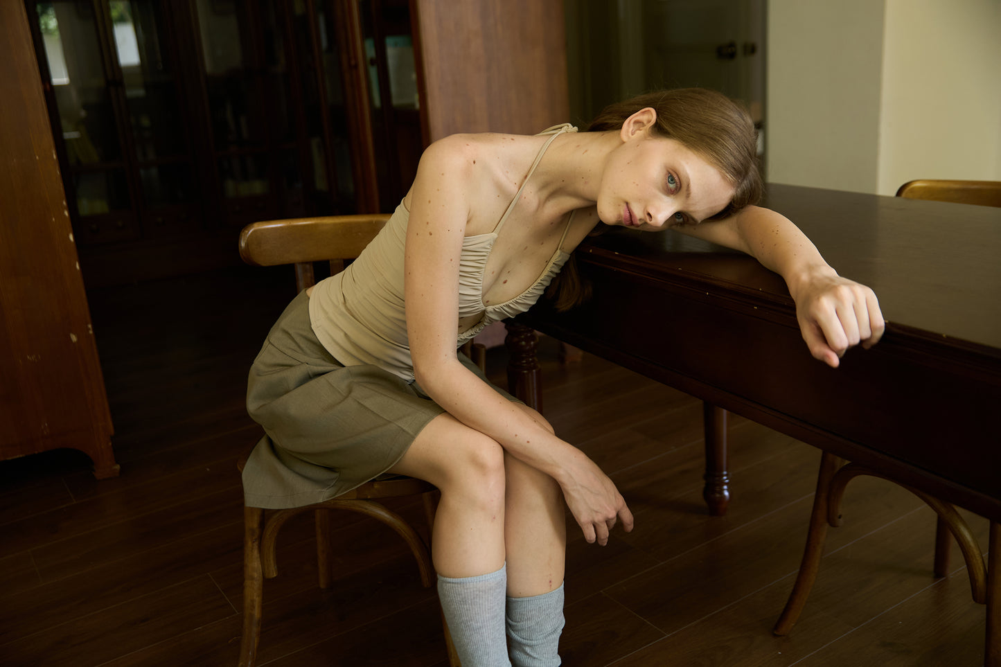 Nude Stretch Fitted Pleated Halter Top