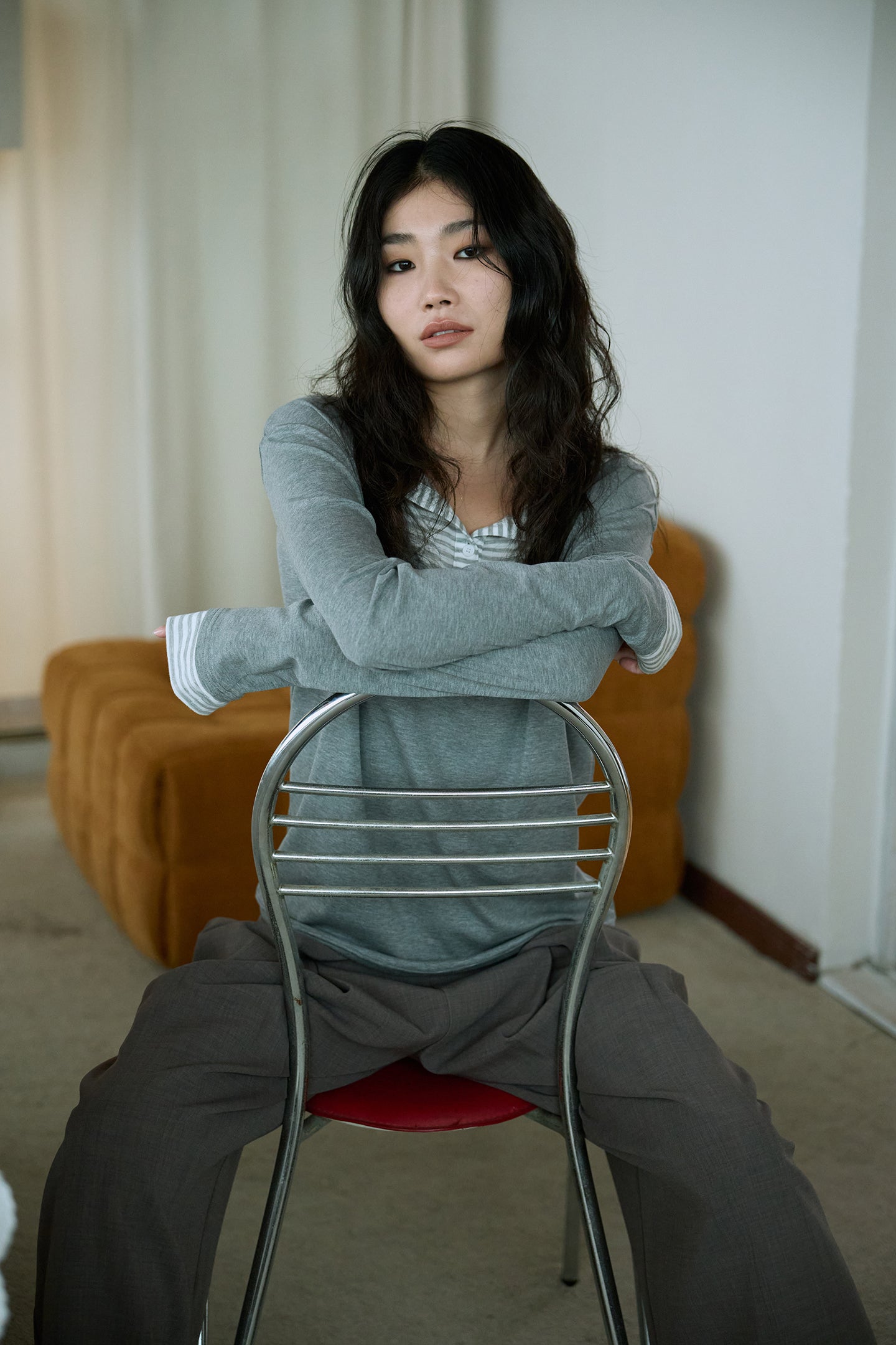 Grey Stripe Layered Long-Sleeve Top