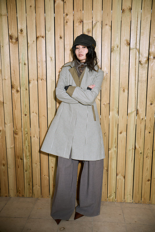 Green Check Mid-Long Fitted Coat